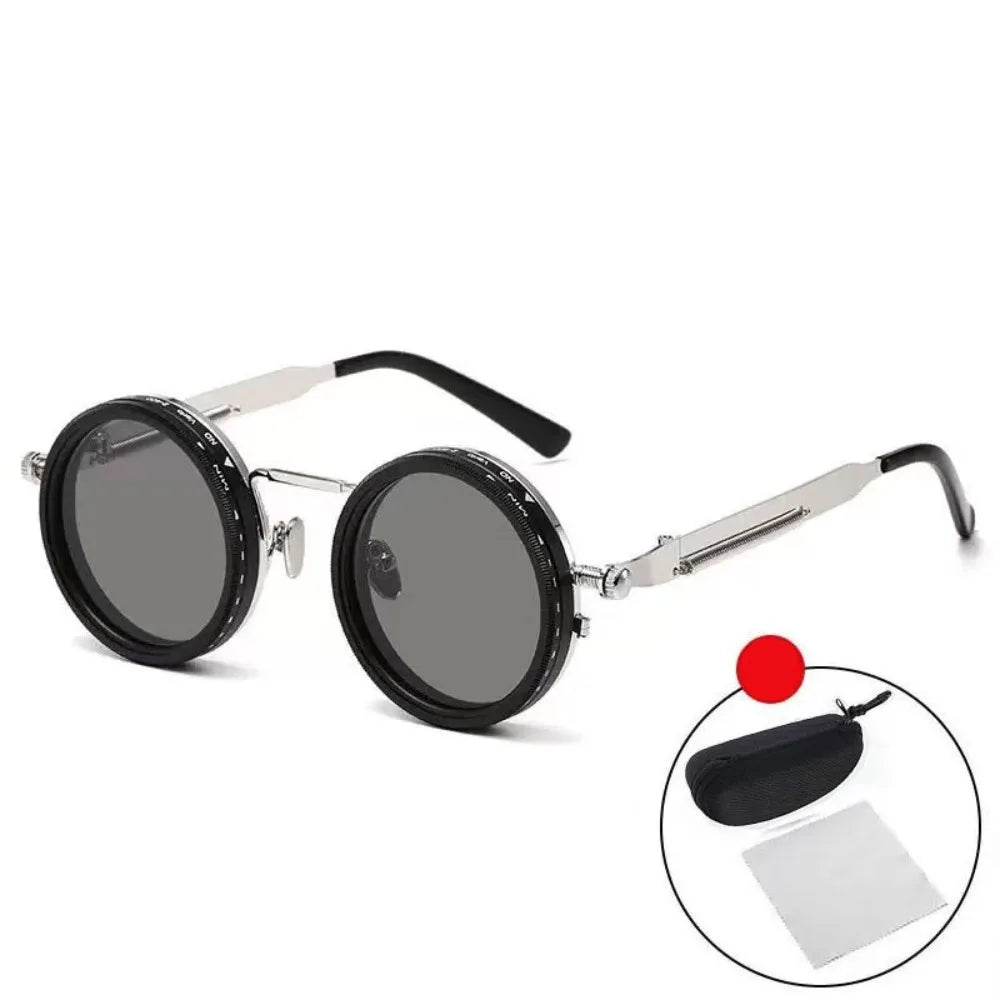 ND9 Anti-UV Sunglasses Round 9 Level Dimming Fishing Sunglasses Retro with Glasse Case Adjustable Dimming Sunglasses Driving